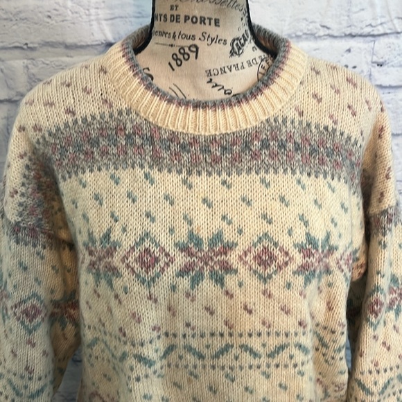 Vintage Eddie Bauer Sweater Wool Blend Fair Isle Size Medium Pastel - Picture 2 of 7